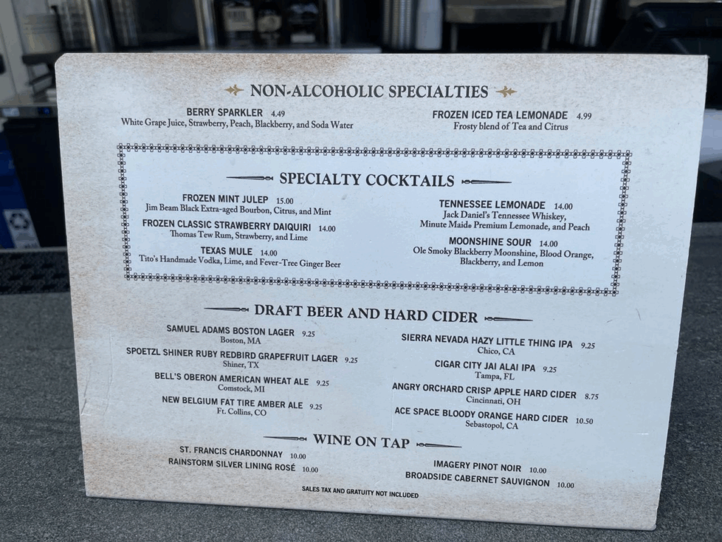 Their current selection of drinks.