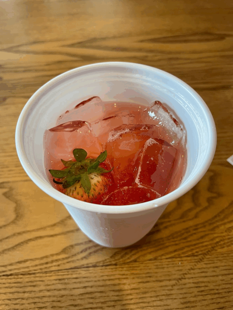 The Berry Sparkler (non-alcoholic)- white grape juice, strawberry, peach, blackberry and soda water. It was refreshing but not our favorite. $4.49